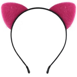 Naichuo Women Girls Furry Cat Ears Headband, Fluffy Hair Hoops Headpiece for Kids Adults(Rose Red)