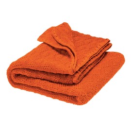 Disana Wool Baby Blanket, Cuddly Soft Knitted Blanket in Ajour Pattern, 100% Organic Merino Wool, GOTS, Newborn Baby, Toddler, Child, Unisex, Made in Germany, Orange