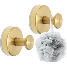 SYOWADA 2 Piezas Ganchos de Succión Dorados para Coronas, Ganchos de Ducha Impermeables de Acero Inoxidable, Soportes sin Taladro para Toallas y Decoraciones para Baño y Cocina