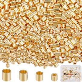 Beebeecraft 400Pcs 1.3/1.5/1.8/2mm 14K Gold Filled Tube Loose Beads Brass Crimp Beads Positioning Column Spacer Beads with Storage Box for DIY Necklaces Bracelets Anklets Making