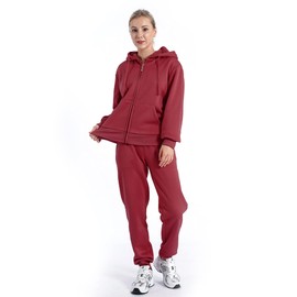 Track Suits for Women Set Sherpa lined Casual 2 Piece Outfits Sweatsuit Wine 2X-Large Plus