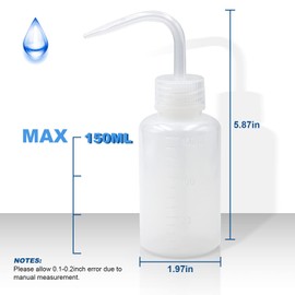 ALBTYUS Lab Wash Bottles Wash Bottle Safety Bottles Watering Tools, Economy Plastic Squeeze with Narrow Mouth Scale Labels for Medical Succulent Cleaning Washing (Clear, 150ml- 6bottle)