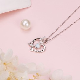 925 Sterling Silver I Love You More The End I Win Heart Necklace Laboropus Jewelry for Women Friends Birthday 18 Inch, Sterling Silver, Opal
