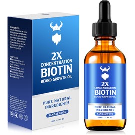 Aceite para el crecimiento de la barba con biotina, concentración 2X, para hombres (2 oz) Aceite natural para barba para hombres con aceite de argán, aceite de jojoba y vitamina, suavizante para el