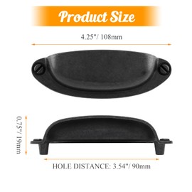 Kyuionty 10 Pack Antique Black Drawer Pull Handle Knobs Metal Cup Pull 3.5" Hole Centers, Vintage Shell Pull Handles for Kitchen Cabinet Dresser Furniture