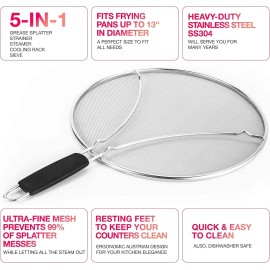 Mueller Austria 13 Inch Grip Splatter Screen For Frying Pan Skillet Stainless Steel Grease Cover