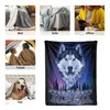 Wolf Fleece Blanket for Bed, Cool Wolves and Aurora Print