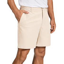 CRZ YOGA Pantalones Cortos de Golf para Hombre cómodos para Todo el día - 7 Pulgadas elásticos Ligeros Casuales de Trabajo Frente Plano Pantalones Cortos con Bolsillos Lino Crudo 34