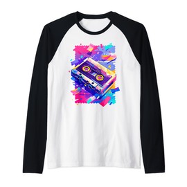 Retro Cassette Tape Vaporwave Aesthetic 90s Pop Music Raglan Baseball Tee