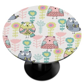 Cute Owl Round Fitted Tablecloth Table Cloth with Elastic Edge Waterproof Washable Table Cover for Kitchen Dining Patio Party Fit Table 36-42 Inch Diameter