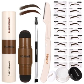 UCANBE Kit de Plantilla de Sello de Cejas de 25 Piezas Con Pomada de Sello de Cejas de Doble Color,20 Plantillas Reutilizables para Cejas, Polvo de Acabado, Cepillo, Maquinilla de Afeitar para Cejas,
