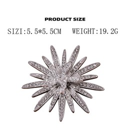 Rhinestone Flower Brooch Pin Luxury Elegant Glittering Sunflower Brooch Silver Color Rhinestone Alloy Brooch Pin Birthday Jewelry for Women Girls