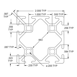 8020, 2020, 10 Series 2 Inch x 2 Inch T-Slotted Aluminum Extrusion DIY Extruded 80/20 Linear Slot Bar Rail (24" Long, Smooth, Clear Anodize)