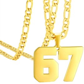 PAURO Unisex's Number Athletes Number Pendant Sport Necklace Gold 67