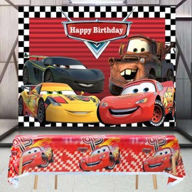Car Race Birthday Party Backdrop with Racing Cars Party Tablecloths Supplies for Boys Birthday Pary Decoration(5x3ft)
