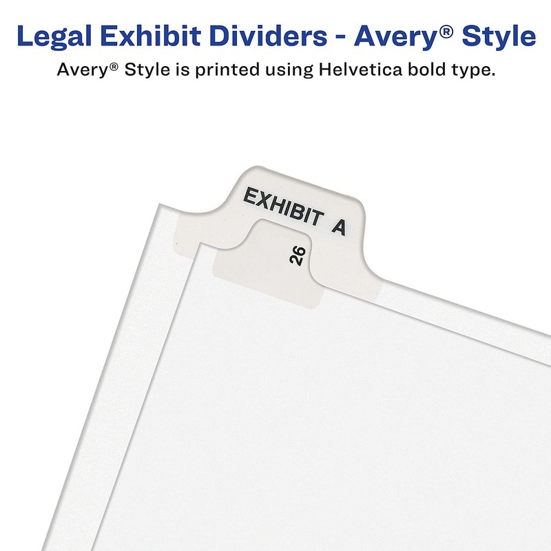 Avery Avery-Style Bottom Tab Dividers, 26-Tab, Legal Exhibit 1-25, 8.5