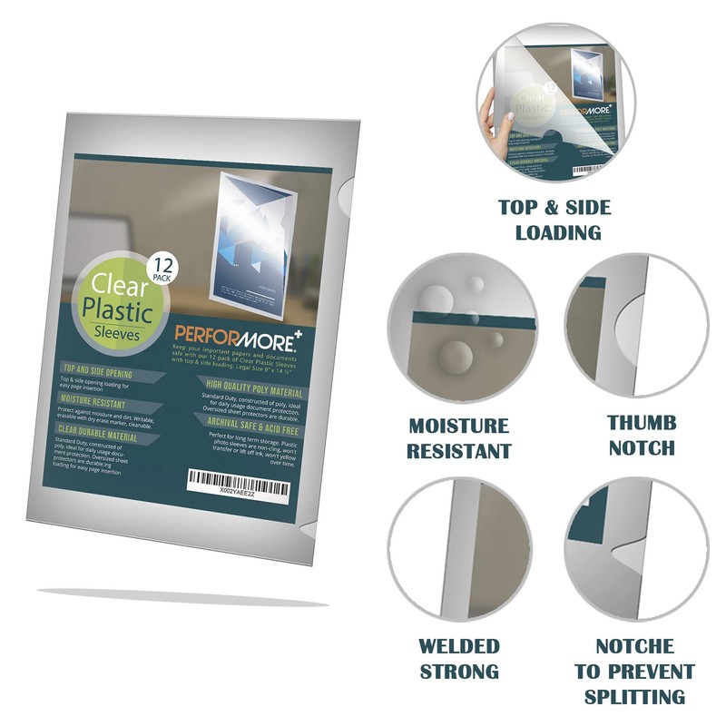 Performore 12 Pack of Clear Project Pocket Sleeves, 9" X