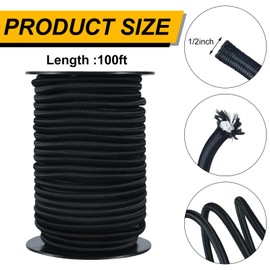Wesnoy 3/16 Inch 100ft Shock Cord, Black Elastic Cord, Marine Grade Shock Cord Polyester Stretch Cord Bungee Rope for DIY Projects, Tie Downs, Recreation, Indoor and Outdoor Use