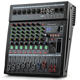 6-Channel Professional Audio Mixer, FX-6usb Mixing Console with XLR Inputs, Bluetooth, 99 DSP Effects, MP3, USB Interface for Podcast, Music, Recording, PC 13.39"x3.54"x12.60"inches