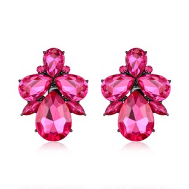 EVER FAITH Rhinestone Crystal Art Deco Stud Earring, Banquet Prom Sparkly Multi Teardrop Marquise Earrings for Woman Fuchsia Hot Pink Black-Tone