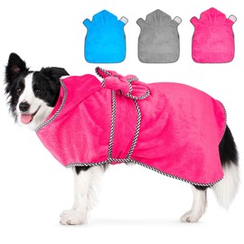 Dolitego Dog Bathrobe Towel - Soft Dog Drying Coat with Hood, Super Absorbent Doggy Bath Robe Pet Grooming Fast Drying Doggie Towel Robe (Rose red, XX-Large)