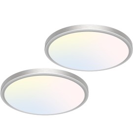 libtit 12 inch Flush Mount LED Ceiling Light Fixture, 3000K 4000K 6500K Adjustable, 28W 3200lm Brushed Nickel Satin Round Ceiling Lamp for Bathroom Hallway Kitchen Bedroom, 2 Pack