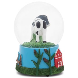 Elanze Designs Cow and Farm Green Holstein Dairy Steer Bull Heifer Calf Barn Silo Corn Stalks Grass Prairie Ranch Big Sky 100MM Musical Glitter Snow Globe Plays Tune Born Free