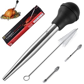 JY COOKMENT JY COOKMENT Stainless Steel Turkey Baster Baster Syringe for Cooking Meat Injector Set with 2 Marinade Needles 1 Cleaning Brush for Home Baking Kitchen Tool
