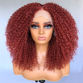 Lizzy Long Curly Lace Front Wigs For Black Women Pre Plucked With Baby Hair Curly Lace Front Wigs 13×4×1 HD Glueless Wig Kinky Curly Afro Synthetic Wigs 17inch (Copper)