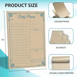 Tlenpo Vintage Kraft Daily To Do List Notepad - 60 Sheets Portable Undated Planner Notebook Organizer for Productivity Organizer, Office Products & School Supplies Blue, 5.1 x 7 Inch (Glue Binding)