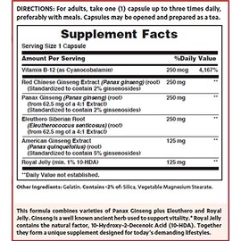 Vitamin World Ginseng Complex 1000 mg. 100 Capsules, with Royal Jelly, Supports Vitality, Immune Support, Rapid-Release, Gluten Free