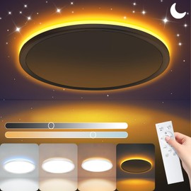 NEEMOSI LED Ceiling Light with Night Light, 24 W Dimmable Ceiling Light with Remote Control and Timer, Round Flat Lamp for Bedroom, Living Room, Kitchen, Bathroom, Children's Room, Diameter 29.5 cm