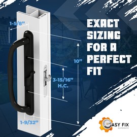 10" Olympus Sliding Patio Glass Offset Black Pull Handle Set Replacement - Non-Keyed Handle fits 3 ¹⁵/₁₆ inches Hole Spacing, and 1-1/4" to 2-1/4" Door Thickness - Fix and Repair Door Hardware