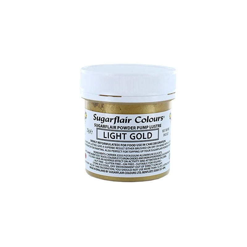 Sugarflair Light Gold E171 Free Edible Glitter Dust Powder Pump