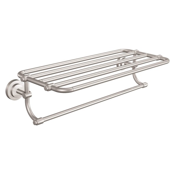 Moen DN0794BN Iso Collection Bathroom Hotel-Style Shelf with-Towel Bar, Brushed Nickel, 26.95"L x 10.70"W x 6.38"H