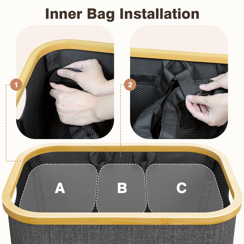 Laundry Hamper with Lid, 145L Extra Large Hamper 3 Section