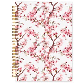 WARDOS Cherry Blossom Spiral Notebook Journal 5.5x8.3, Pink Floral Journal for Women, Japanese Flower Notebook, Cherry Blossom Gifts, Pink Office Supplies