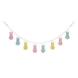 Glitzhome Guirnalda de conejo de metal de Pascua de 72 pulgadas de largo, decoración de yute para colgar en la pared, decoración de yute para interiores y exteriores, manto, puerta, fiesta, hogar, escuela