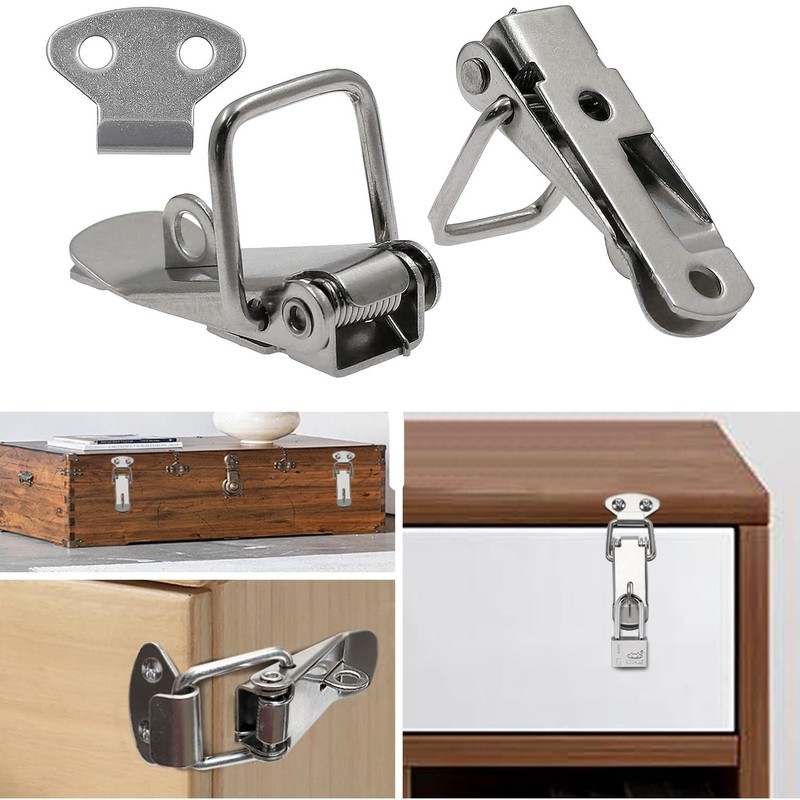 Litensh 4PCS Stainless Steel Tension Clasp with Hole for Padlock,