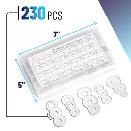 Bates- Fender Washers Assortment Kit, 230 pcs, Stainless Steel Flat Washers, 15 Sizes(M3-M12), Stainless Steel Fender Washers, Flat Washer, Large Washer Fender Washer Assortment, Assorted Washers