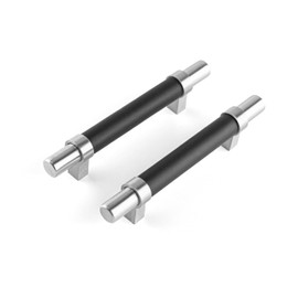 Brute Strength - Furniture Handles - Steel & Full Grain Leather - 96mm Hole Spacing - Silver & Black - Pack of 4 - Cabinet Handle Door Handle for Kitchen, Bathroom, Cabinets, Dresser, Wood