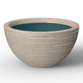 Kante 16.9 Inch Dia Concrete Planter, Round Bowl Design Garden Pot for Indoor Outdoor Plants, Modern Flower Pot with Drainage Hole, Weathered Concrete Finish with Forest Green Interior