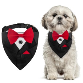 TUKOAW Dog Tuxedo Wedding Bandana, Bow Tie Tux Formal Dog Costume for Birthday Wedding Holiday, Adjustable Pet Tux Collar for Small Medium Large Dogs, Cats