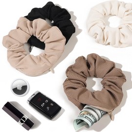 Pocket Scrunchies Hair Ties with Hidden Zipper Stash Scrunchy Ponytail Holder
