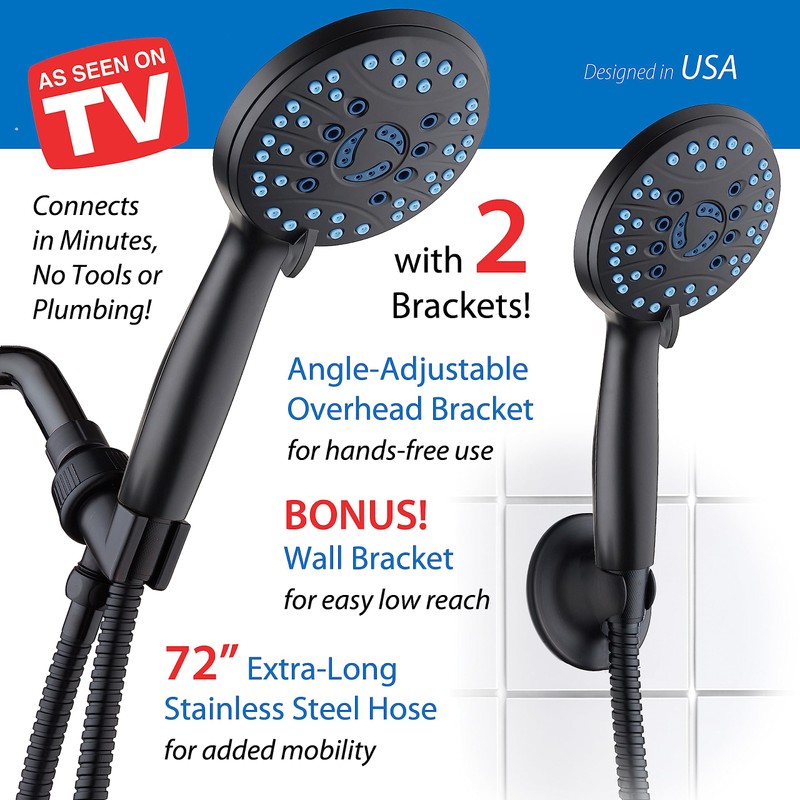 AquaCare As-Seen-On-TV High Pressure 8-setting Handheld Shower Head - Built-in
