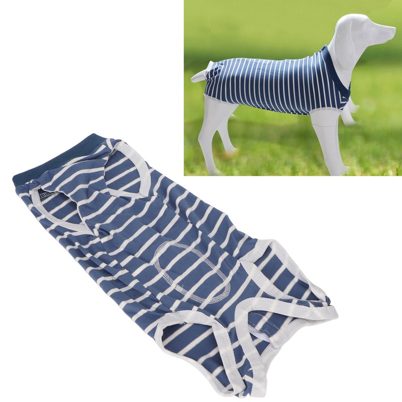 Dog Recovery Suit Stretchy Breathable Adjustable Collar Stripe Pet Post