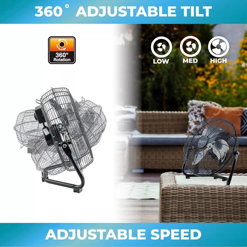 Comfort Zone 12" Cradle Floor Fan, 3 Speeds, All Metal,