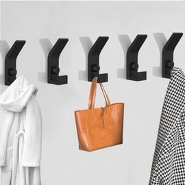 Arimsoa Pack of 5 Coat Hooks, Coat Hooks, Wall for Screwing, Vintage Wardrobe Hooks, Wall Hooks, Metal Towel Hooks for Bedroom, Bathroom, Multi-Purpose Hooks (Black)