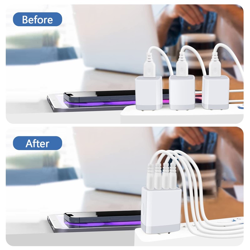 FodLop USB Outlet 4 Port Charger, 24 W, USB AC