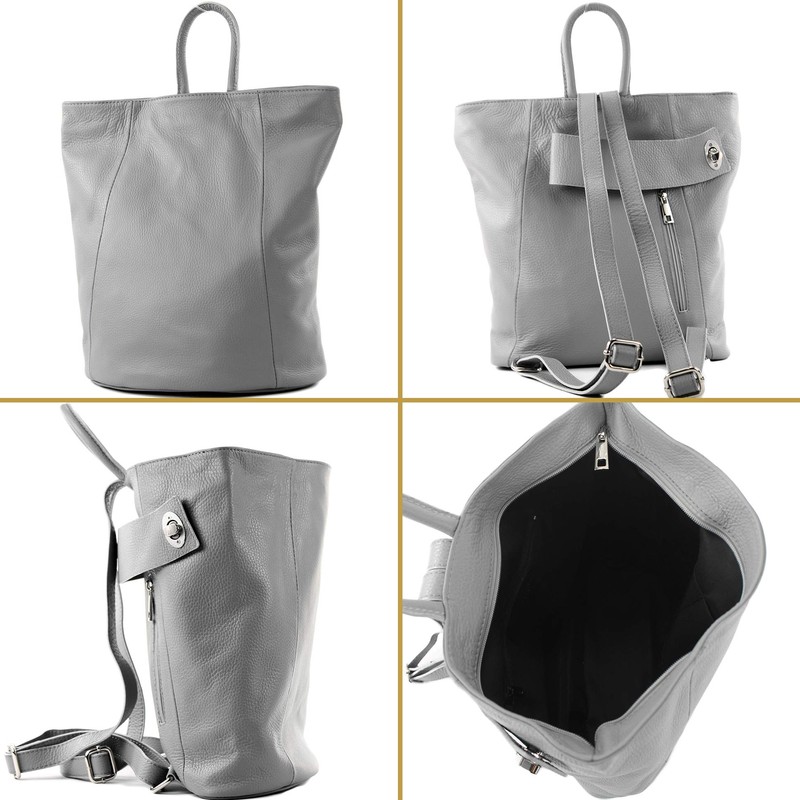 Modamoda de Women's Leather Backpack Bag, Italian, T179 - Black